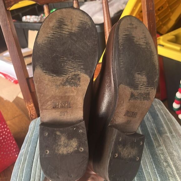 DIESEL ROXY ROLL SASHAN LEATHER BOOTS W STRAPS, DARK BROWN, AUTHENTIC - Picture 5 of 6